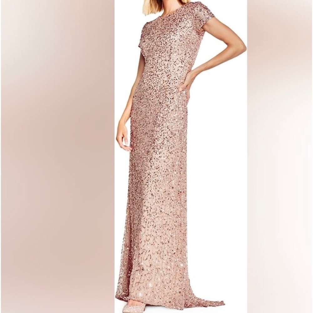 COPY - ADRIENNE PAPELLE 3/4 Sleeve Sequined Gown
